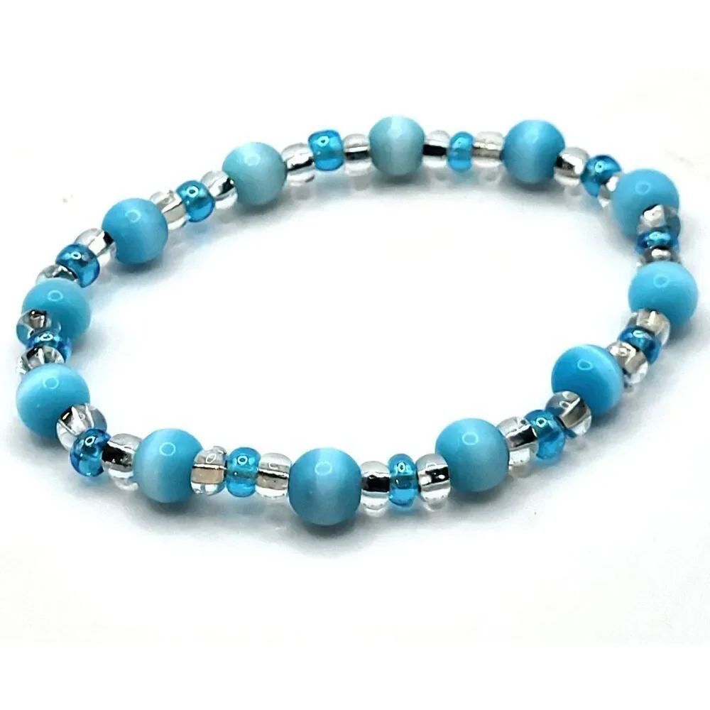 Artisan Blue Tiger's Eye Beaded Bracelet 6in
